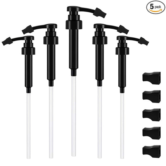 Nuogo Coffee Syrup Pump Compatible with Monin 750ml (25.4 Fl Oz) Glass Bottles Flavor Syrup Pump Dispenser with Tip Covers(5 Pcs,Black)
