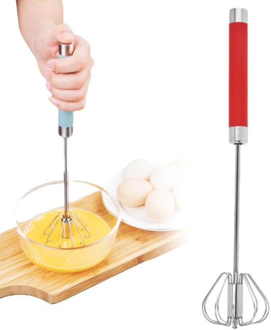 Stainless Steel Egg Whisk, 2025 New Semi-Automatic Whisk Hand Push Rotary Whisk Blender for Baking Cooking, Kitchen Hand Mixer Stirrer Tool for Beating Eggs, Butter, Milk (Red, 12in)