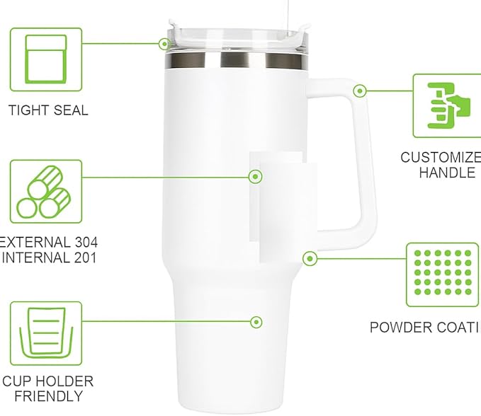 The FaarSky 40 oz Insulated Travel tumbler with lid and straw, 12 Hours Hot & Cold, Vacuum Insulated Stainless Steel, Leak-Proof Lid, (White)