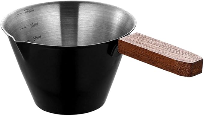 Zonfer Stainless Steel Espresso Shot Cup with Wooden Handle for Coffee Measuring and Brewing, Multi-Purpose Espresso & Milk Ounce Cup with Measurement Marks