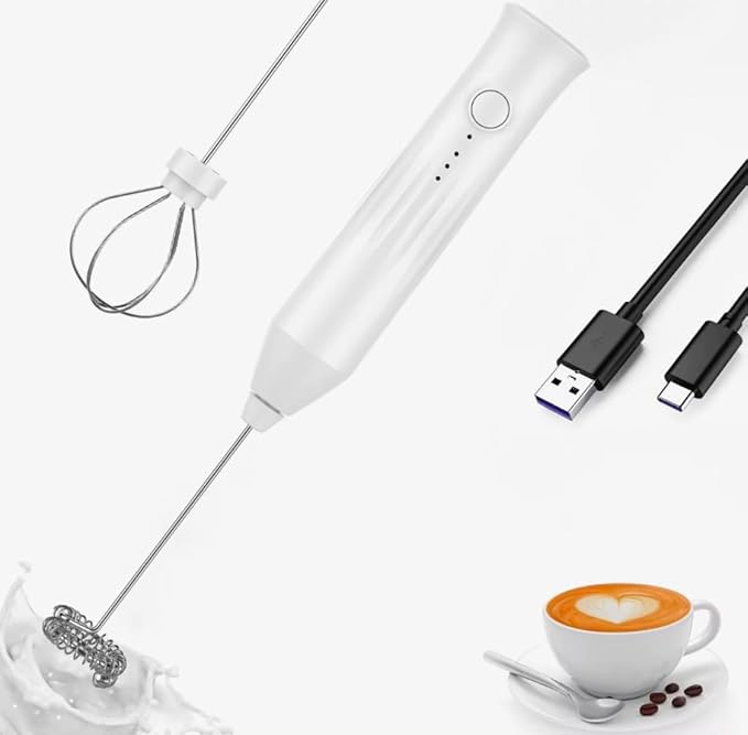 Electric Milk Frother for Coffee and Hot Drinks, Drink Mixer,Egg Mixer, Rechargeable, USB Charging (White)