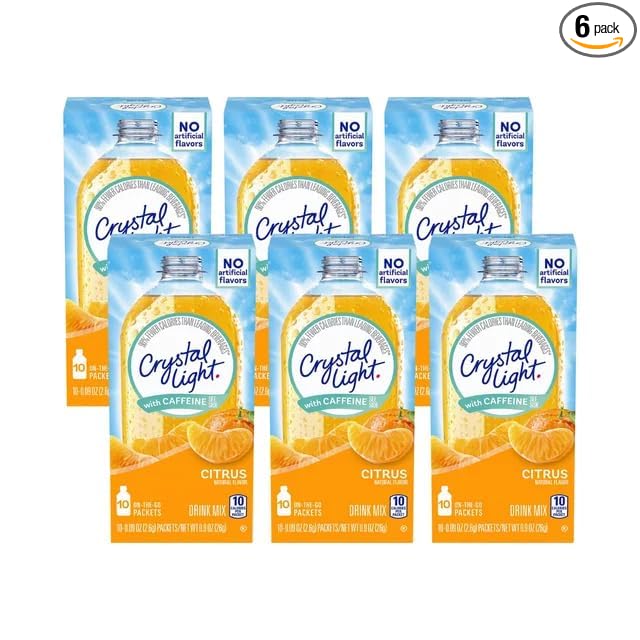 Crystal Light On The Go Splash, Citrus with Caffeine, 0.9-Ounce (Pack of 6)