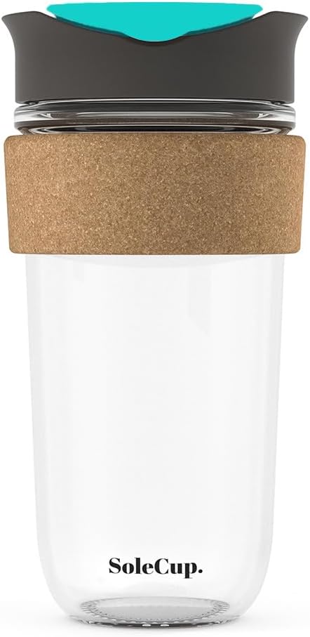 Large Travel Mug - Reusable Insulated Coffee Mug - 18oz/530ml BPA-Free Hot Drink Travel Mug with Lid & Cork Band (Gray and Blue, 18oz)