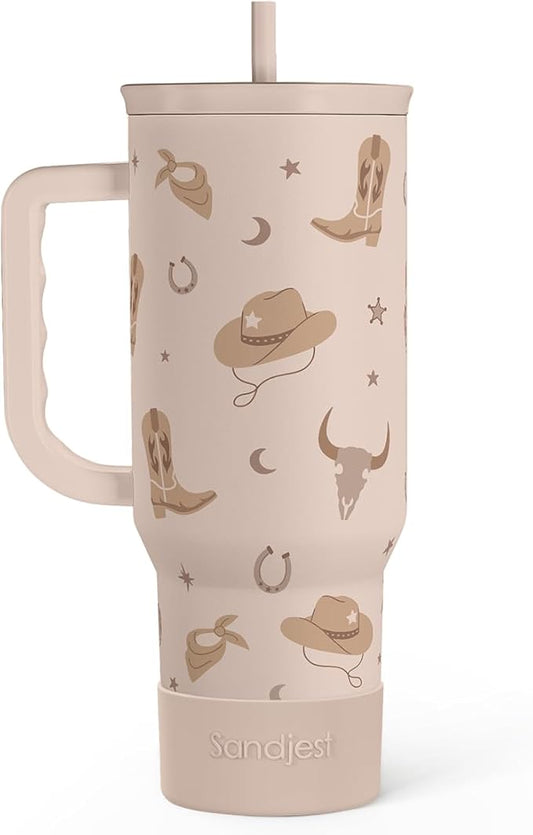 Cowgirl Tumbler 40oz for Women Girls – Stainless Steel Travel Coffee Mug Cup with Handle and Straw, Gift for Birthday Christmas