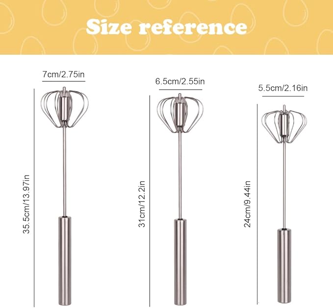 Stainless Steel Egg Whisk, 2025 New Semi-Automatic Whisk Hand Push Rotary Whisk Blender for Baking Cooking, Kitchen Hand Mixer Stirrer Tool for Beating Eggs, Butter, Milk (Sliver, 14in)