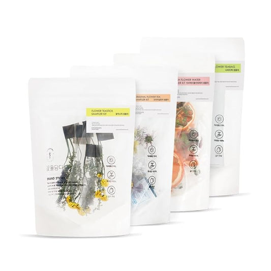 KKOKDAM Tea Sampler Bundle - Loose Leaf Set, Fancy Variety Pack, Blooming Flowers, Korean Tea Sets, Unique Gifts, Loose Leaf Teas - Pack of 4