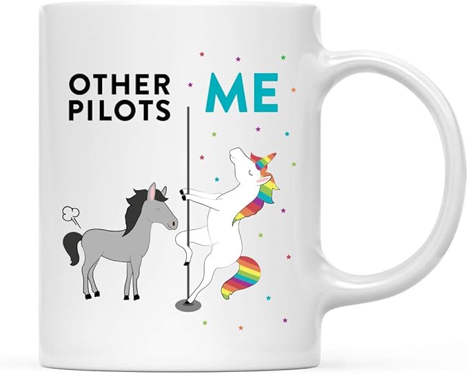 Andaz Press Funny Quirky 11oz. Ceramic Coffee Tea Mug Thank You Gift, Other Pilots Me, Horse Unicorn, 1-Pack