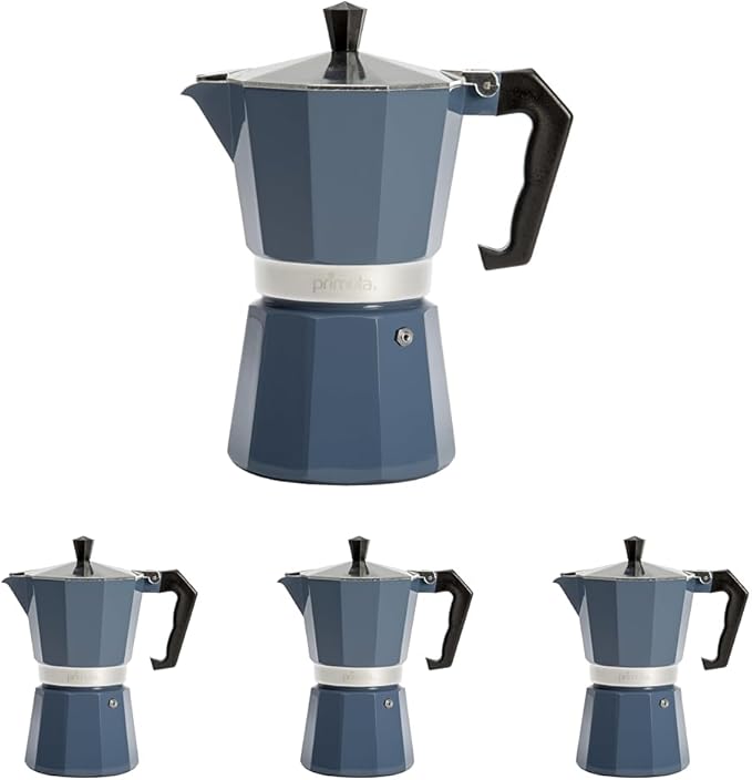 Primula Classic Stovetop Espresso and Coffee Maker,Moka Pot for Italian and Cuban Café Brewing,Greca Coffee Maker,Cafeteras,6 Espresso Cups,Blue,(Pack of 4)