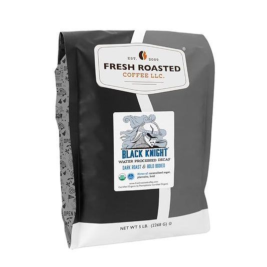 Fresh Roasted Coffee, Organic Black Knight Water-Processed Decaf | USDA Organic, Kosher | Dark Roast 5 lb (80 oz) Whole Bean