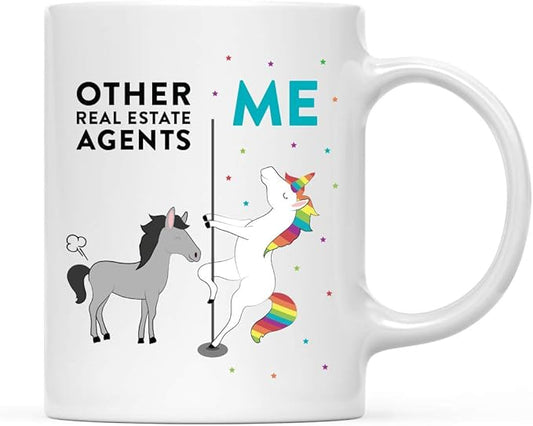 Andaz Press Funny Quirky 11oz. Ceramic Coffee Tea Mug Thank You Gift, Other Real Estate Agents Me, Horse Unicorn, 1-Pack