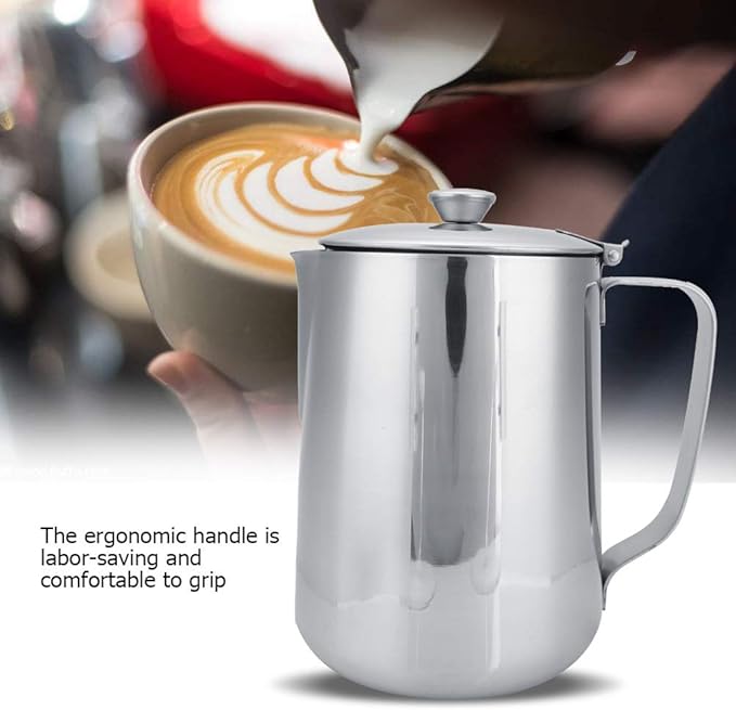 Frothing Pitcher, less Steel Pitcher with Lid, Coffee Steaming Pitcher Milk Frothing Cup Milk Pitcher Jug for Espresso Machine Milk Frother Latte Coffee Art (1500mL)
