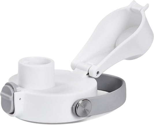 2 IN 1 Replacement Lid for Owala Freesip, Compatible with Owala Cup 16oz 24oz 32oz 40oz, One Button Water Bottle Top Lid Replacement Accessory and Straws, Leakproof, BPA-Free, Ash White