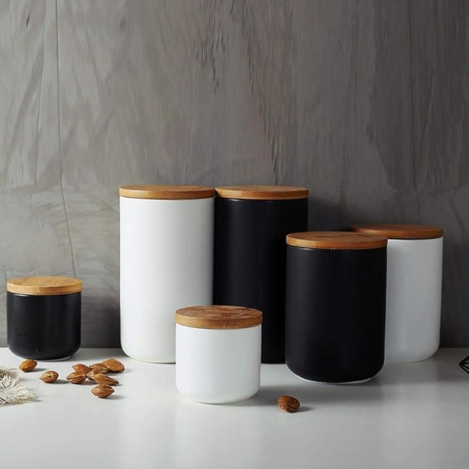 Ceramics Food Storage Jar Canister with Airtight Seal Bamboo Lid, Simple Style Kitchen Canister for Food Storage, Store Coffee, Sugar, Tea, Spices and More (Black (27.05oz/800ml))