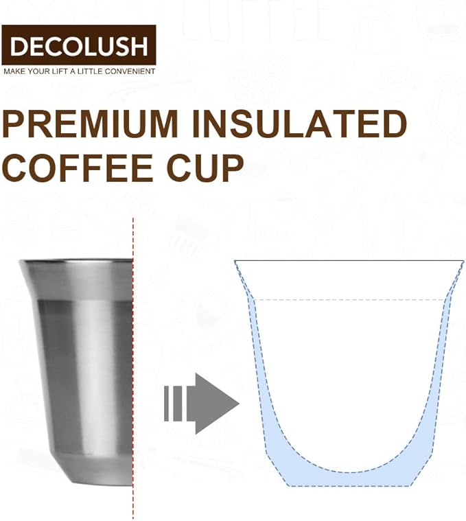 75mL (2.5 Ounce) Stainless Steel Espresso Cups - 4 Pack Double Wall Insulated Cups Demitasse Cups Coffee Cup For Drinking, Drinking Coffee, Drinking Beverages