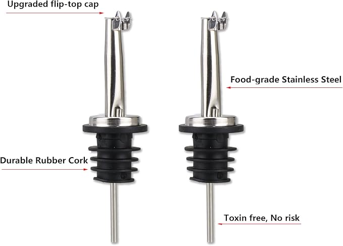 LEGERM Flip Top Pour Spouts for Olive Oil, Vinegar & Liquor Bottles - Stainless Steel Speed Pourers Nozzles for 3/4" Bottle | Multi-Purpose Drizzler for Kitchen & Bar set