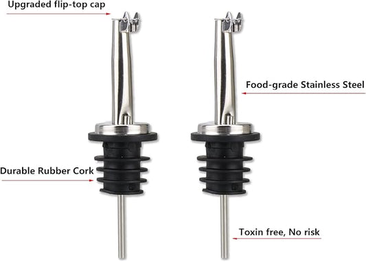LEGERM Flip Top Pour Spouts for Olive Oil, Vinegar & Liquor Bottles - Stainless Steel Speed Pourers Nozzles for 3/4" Bottle | Multi-Purpose Drizzler for Kitchen & Bar set