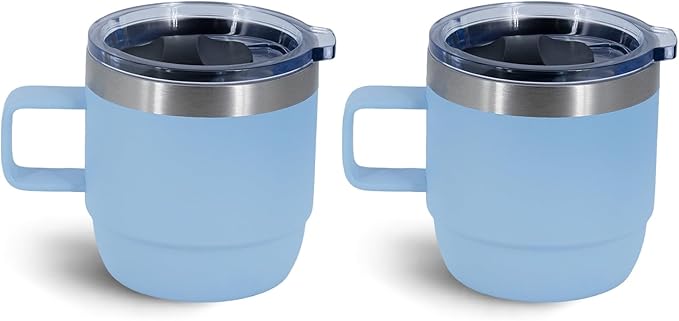 6 oz Stackable Mug, Stainless Steel cup with handle, Vacuum Insulated Espresso/Coffee Mug, shot Glass Set for 2-Piece Set for Coffee, Spirits, Wine, Tea-Sky Blue