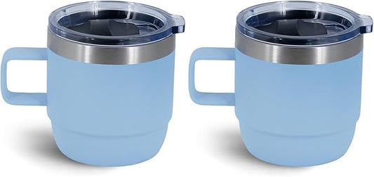 6 oz Stackable Mug, Stainless Steel cup with handle, Vacuum Insulated Espresso/Coffee Mug, shot Glass Set for 2-Piece Set for Coffee, Spirits, Wine, Tea-Sky Blue