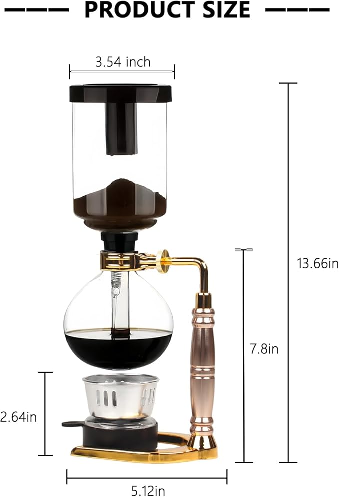 WANLWH Siphon Coffee Maker, 3-Cup (360ml) Glass Vacuum Coffee Brewer with Alcohol Burner & Filters, Stovetop Safe, Manual Coffee Machine for Home Barista, Gift for Coffee Lovers