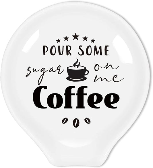 Funny Coffee Quote Ceramic Coffee Spoon Holder-Coffee Spoon Rest -Coffee Station Decor Coffee Bar Accessories-Coffee Lovers Gift for Women and Men (Pour Some Sugar On Me)