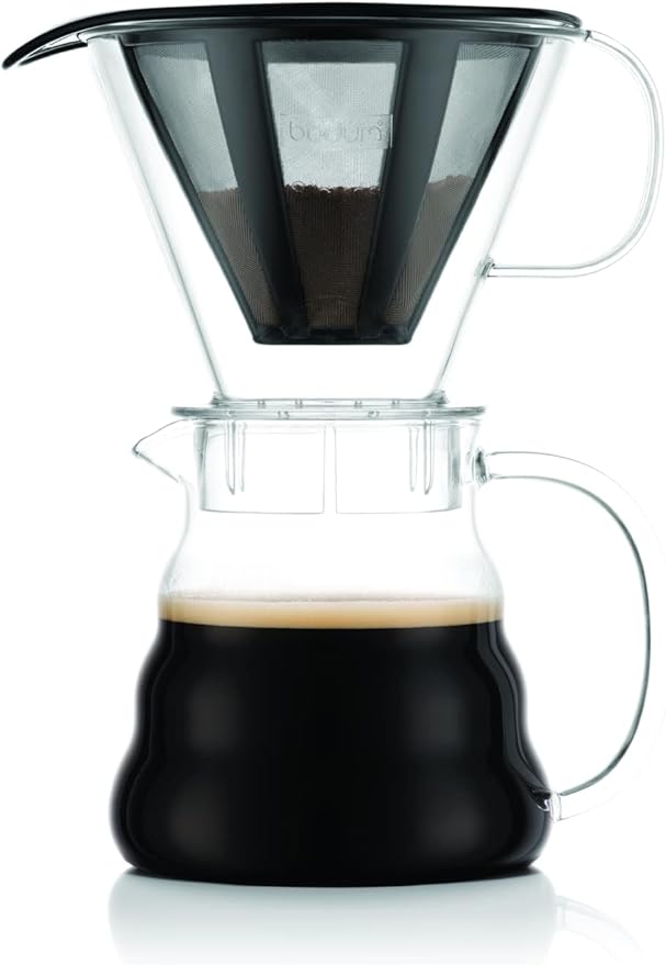 Bodum Melior Pour Over Borosilicate Glass Coffee Dripper with Carafe Lid and Stainless Steel Filter, 20 Ounce, Clear