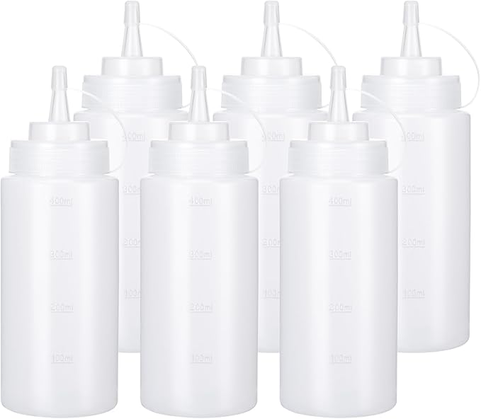 Katfort Condiment Squeeze Bottles Ketchup Dispenser, 6 Pack 16oz Squeeze Bottles for Liquids, Plastic Sauce Bottle with Cap Lid, Squirt Bottles for Sauces Liquids BBQ Dressing Pancake Art