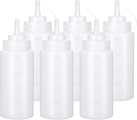 Katfort Condiment Squeeze Bottles Ketchup Dispenser, 6 Pack 16oz Squeeze Bottles for Liquids, Plastic Sauce Bottle with Cap Lid, Squirt Bottles for Sauces Liquids BBQ Dressing Pancake Art