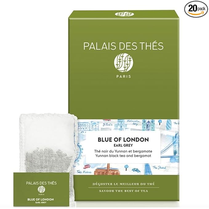 Palais des Thés - Blue of London - Earl Grey Black Tea, Bergamot & Cornflower - Premium Tea Bags, Serves 20 Cups