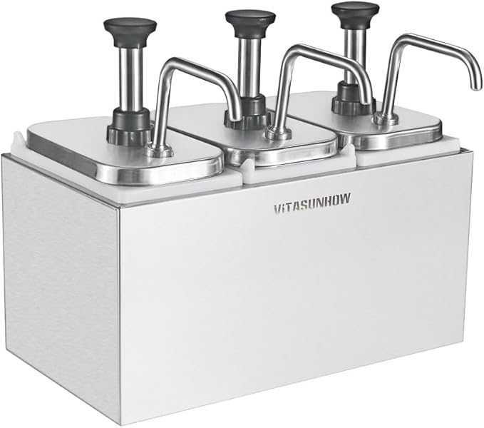 VITASUNHOW Sauce Pump Dispenser Stainless Steel Dispenser - Large Capacity Condiment Pump Dispenser Quantitative Pressure Head for Variety of Sauces (3002S)