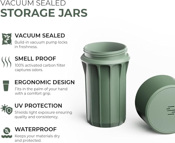 Staze Air Tight Smell Proof Container (148ml) – Vacuum Seal Stash Jar with UV Protection, Waterproof Food Storage Canister, Portable Small Smell Proof Jar for Coffee, Herb, Spice & Gummies - (MARSH)