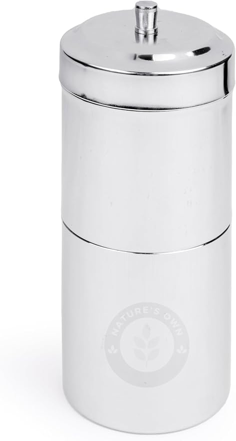 Nature's Own South Indian Phin Filter Coffee Maker Stainless Steel, 3-4 Cup Madras Coffee Maker, Permanent Brew Kaapi Drip Decoction Maker Dripper Pour Over Coffee Makers for Home & Kitchen- 250ml