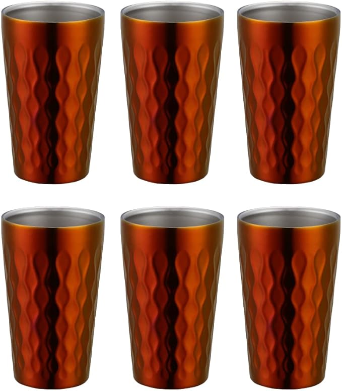 10oz Stainless Steel Cup Set, 6Pcs Double Wall Metal Cup，Vacuum Stackable Insulated Portable Drinking Tumblers Unbreakable Glasses，for Home Outdoor Restaurant (Orange Red)
