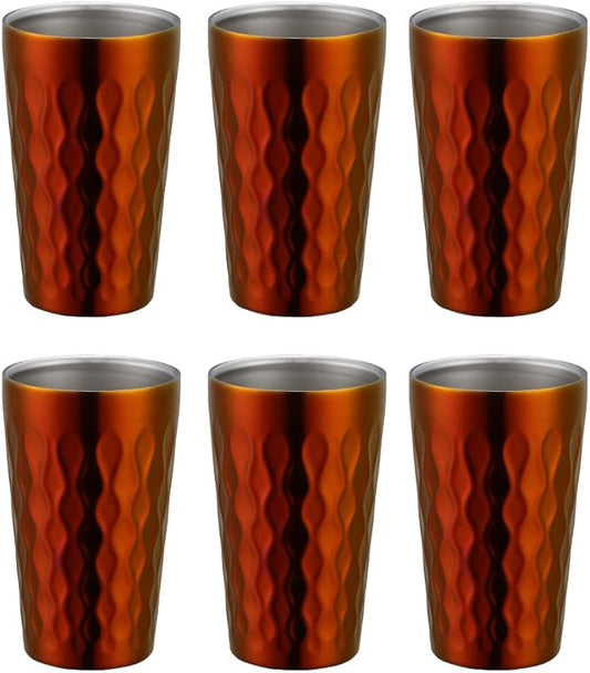 10oz Stainless Steel Cup Set, 6Pcs Double Wall Metal Cup，Vacuum Stackable Insulated Portable Drinking Tumblers Unbreakable Glasses，for Home Outdoor Restaurant (Orange Red)