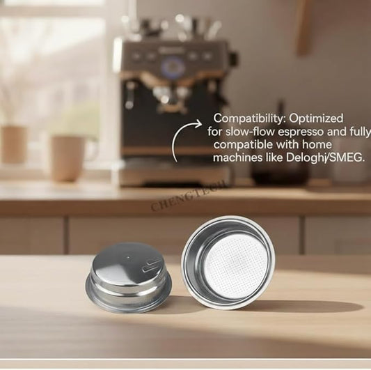 Stainless Steel Coffee Filter, 51mm Double Cup (Dual Wall/Pressurized) Compatible with DLG EC885/9155/9255/9355/9555/9665/9865, SMEG & EUPA Coffee Machine