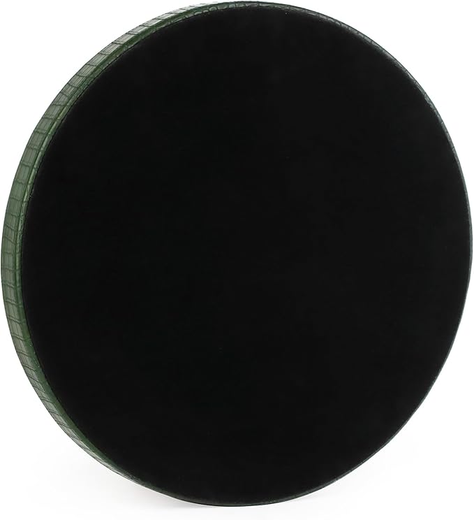 HofferRuffer Round Serving Tray 20'', Elegant Faux Leather Circle Ottoman Table Tray, Serve Tea Coffee Breakfast in Bedroom Living Room Kitchen(Green, 20")