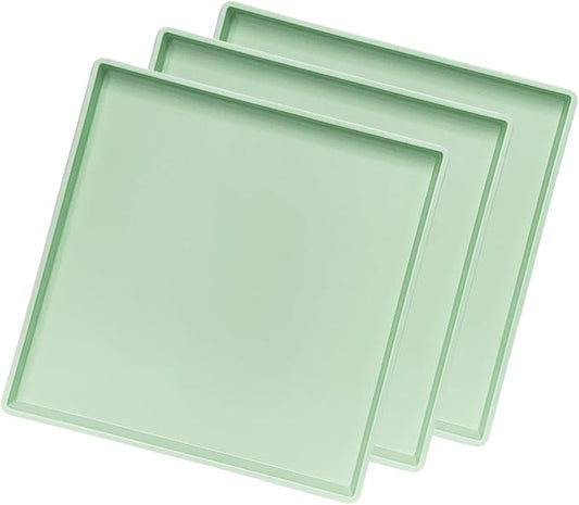 Small Square Tray (9 inch) 3 Pack, Durable Green Tray for Desserts & Organization, Lightweight for Coffee, Drinks, Party, Seasoning, Perfume and Display.