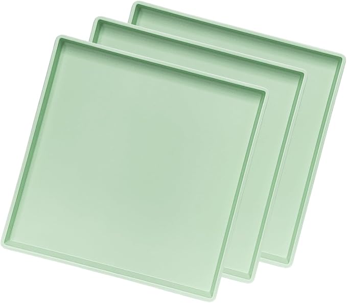 Green Square Tray 11 Inch - 3 Pack Multi-Purpose Organizer Tray for Vanity, Coffee Table, Bathroom Countertop & Ottoman | Decorative Catch-All Tray for Home, Office, Jewelry & Makeup