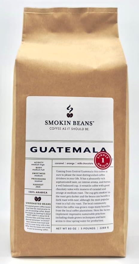 5-Pound Guatemala Washed Processing, Unroasted Green Coffee Beans, Fresh Current Crop Specialty Grade, Roast the Beans Yourself at Home on Your Roasting Equipment Prior to Using for Brewing Coffee