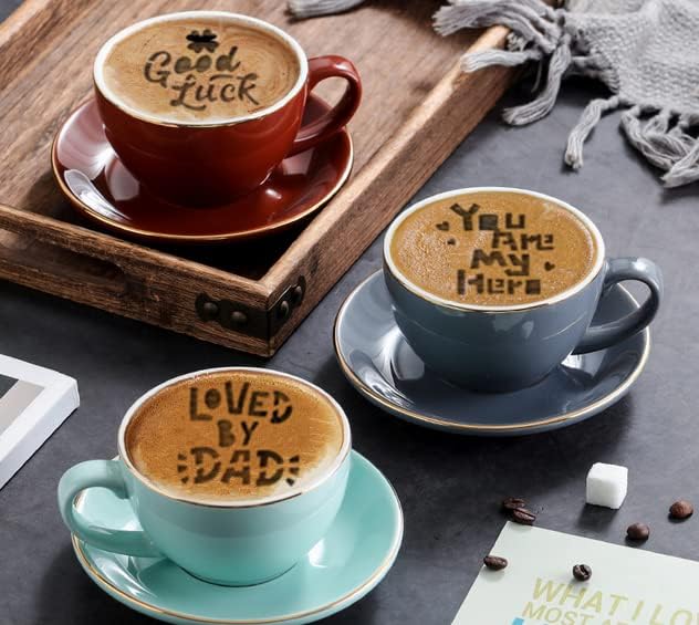 45 Coffee Stencils+2 Mesh Powder Shakers, Cake Baking Templates Coffee Decoration Stencils Coffee Art Templates Coffee Mold Tool for Christmas Thanksgiving Cake Coffee Cappuccino