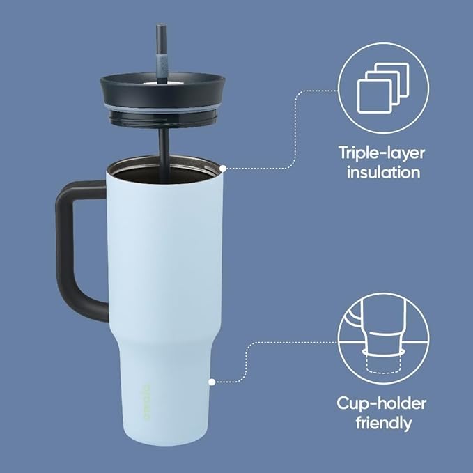 Owala 40oz Stainless Steel Insulated Travel Tumblers, Green & Blue, with Spill Resistant Lid, Straw, Carry Handle (Brave Adventures & The Great Blue)