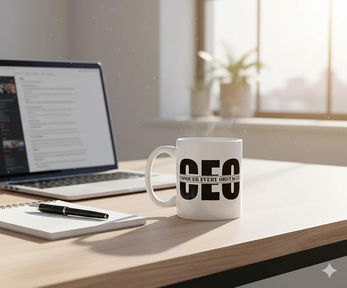 THE CEO Stylish Coffee Mug for Coffee Lovers - Premium Boss Mug with Gloss Finish - Premium Ceramic, Microwave Safe, 11oz Gift Mugs - Conquer Every Obstacle CEO (White)