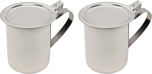 Stainless Steel Creamer Dispenser with Handle, 10 oz, Flat Lid Stackable, Mirror Finish (2, Stackable Server)