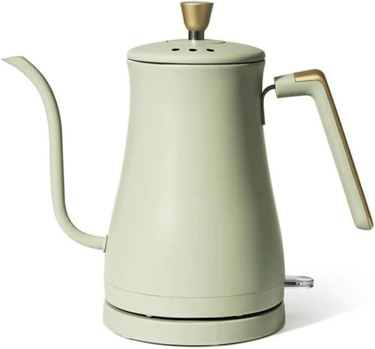Electric Gooseneck Kettle 1 Liter 1200W, Stainless Steel, Pour Over Coffee Tea, Auto Shut-Off, 360° Cordless Power Base (Sage Green)