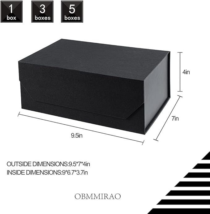 Upgrade 1PCS Black Gift Box 9.5x7x4 Inches, Sturdy Gift Box with Lid for Gift Packaging, Foldable Magnetic Closure Storage Boxes, Bridesmaid proposal box, Rectangle Collapsible Box