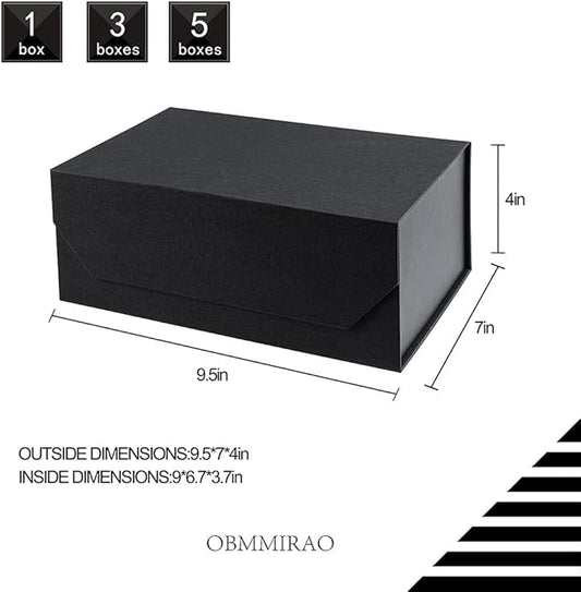 Upgrade 1PCS Black Gift Box 9.5x7x4 Inches, Sturdy Gift Box with Lid for Gift Packaging, Foldable Magnetic Closure Storage Boxes, Bridesmaid proposal box, Rectangle Collapsible Box