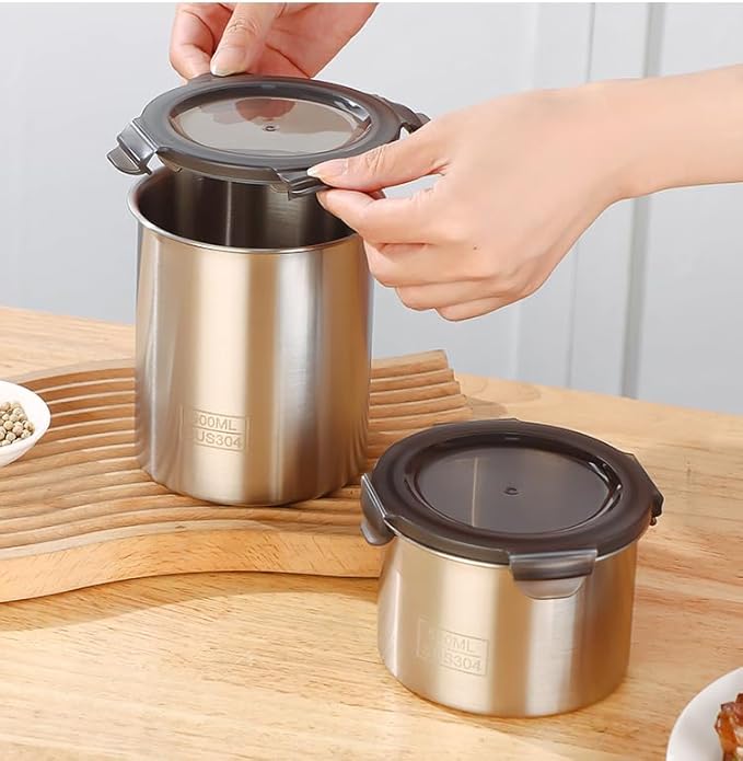 Stainless Steel Vacuum Seal Coffee Canister With Clear Lid, Airtight Food Storage Container With Locking Clamp for Coffee Beans, Tea, Cereal, Nuts (304 Steel With Clear Lid, 17 fl oz / 500ml)