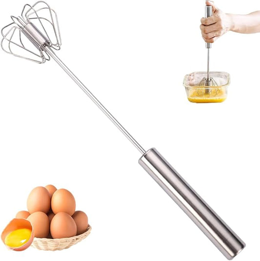 Stainless Steel Egg Whisk, 2025 New Semi-Automatic Whisk Hand Push Rotary Whisk Blender for Baking Cooking, Kitchen Hand Mixer Stirrer Tool for Beating Eggs, Butter, Milk (Sliver, 14in)