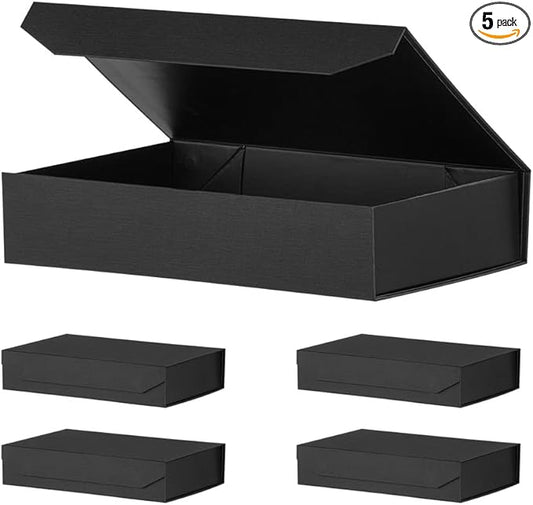 Black Gift Boxes with Lids 12x8x2.5 Inches, Shirt Gift Boxes for Wrapping, Magnetic Gift Boxes Bulk for Presents （Mesh Grain;5Pcs）
