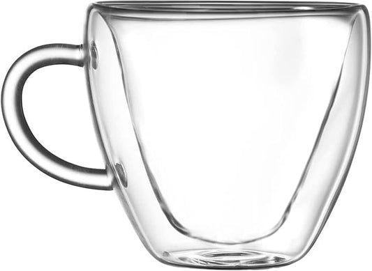 Heart Shaped Double Walled Insulated Glass Coffee Mugs or Aesthetic Tea Cups, Double Wall Glass 8 oz, Clear