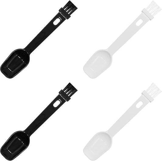 Coffee Spoon with Espresso Grinder Brush 4 PCS 2 in 1 Brush for Cleaning Espresso Machines & Scooping Tea Powder, Coffee Tool for Barista Home Kitchen Café (2 PCS White, 2 PCS Black)